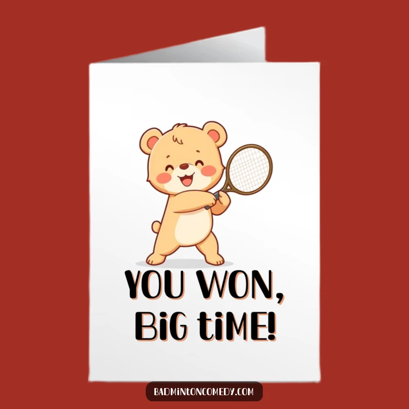 Free Printable Congrats Card: Victorious Bear Cub Tennis Player for a Funny Downloadable Win