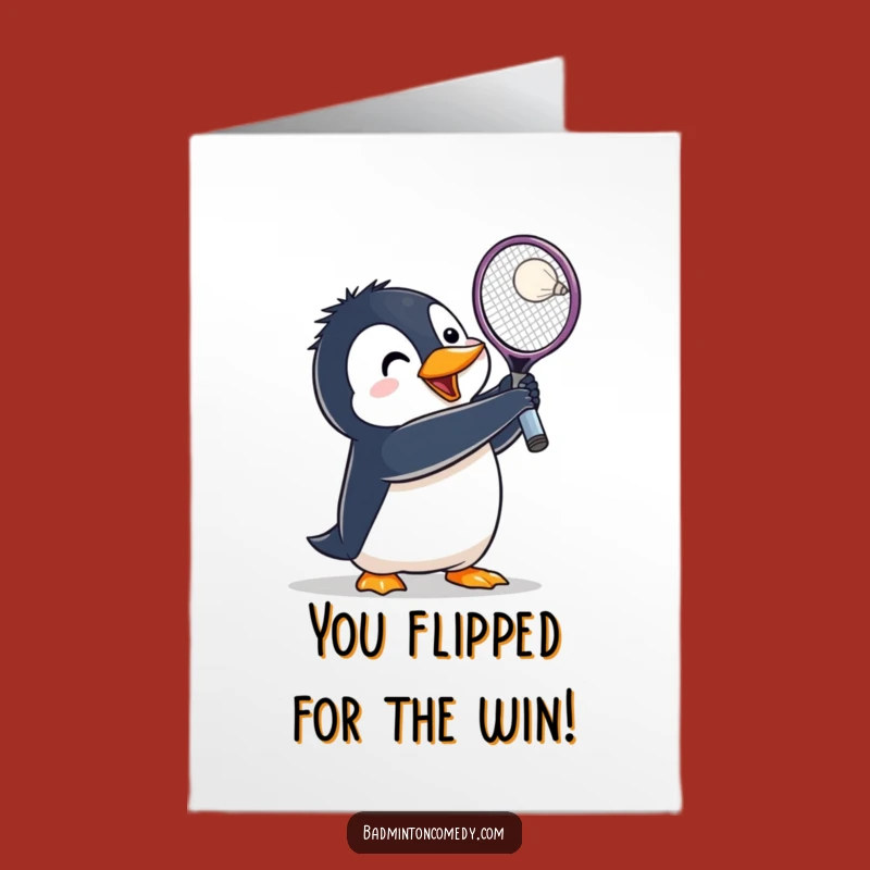 Free Printable Penguin Badminton Congrats Card: Cool Victory Serve Downloadable