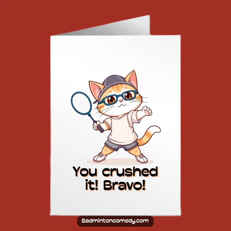 Free Printable Congratulations Card: Cat Badminton Champ - Humorous Win Downloadable Gift!