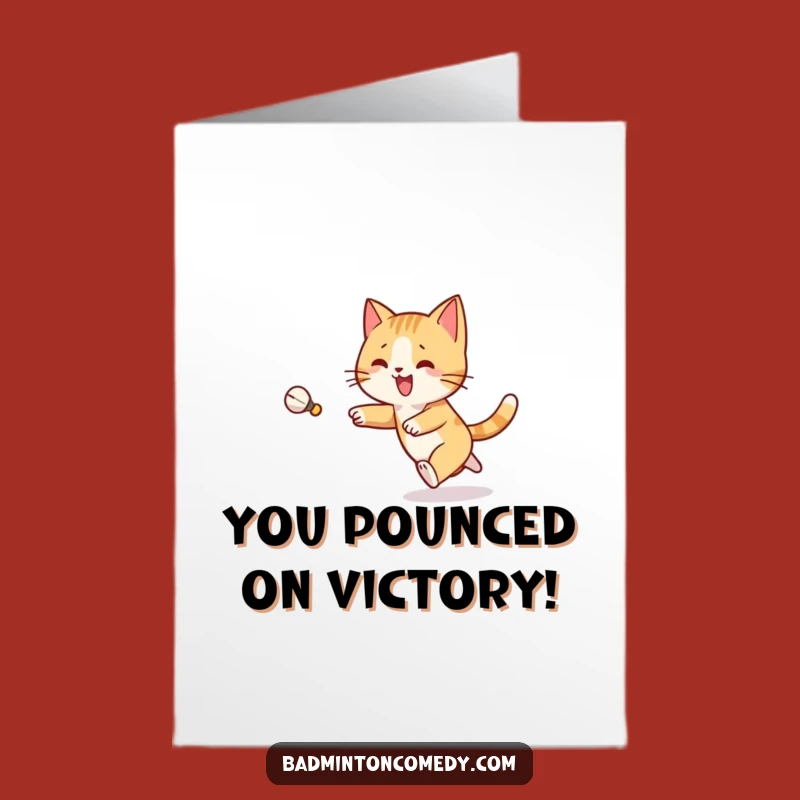Free Printable Cat Badminton Congrats Card: Hilarious Victory Play Downloadable