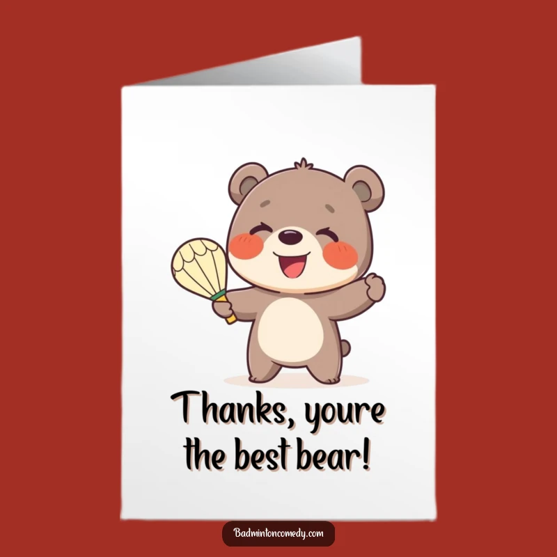 Free Printable Bear Badminton Thank You Card: Joyful Serve Downloadable Greeting