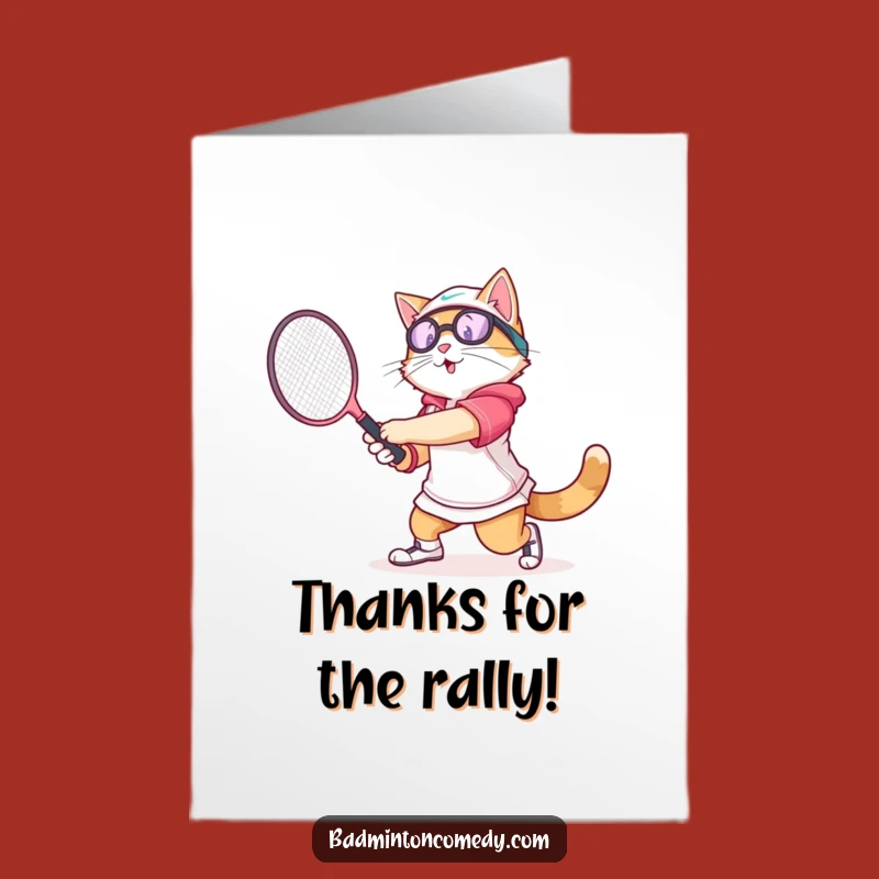 Free Printable Cat Thank You Card: Funny Badminton Swing Downloadable