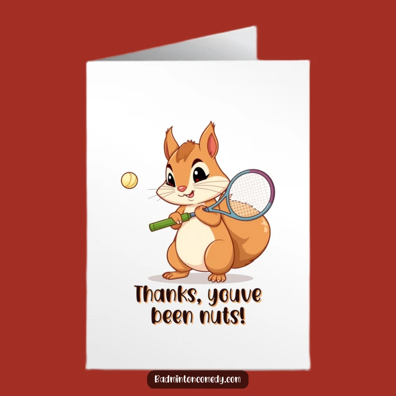 Free Printable Squirrel Badminton Thank You Card - Focused, Funny Downloadable Gift!