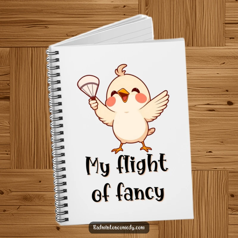 Funny Notebook: A small bird using its beak to serve a badminton shuttlecock, ideal for capturing thoughts and doodles.
