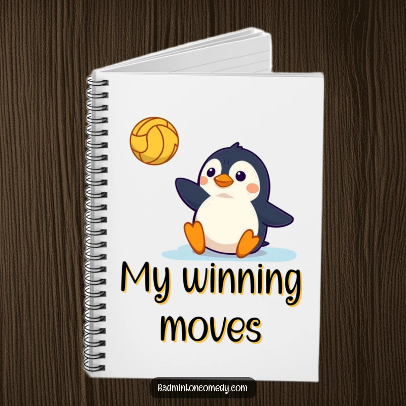Funny Notebook: A penguin in a dynamic slide on a tennis court, perfect for jotting down ideas with a smile.