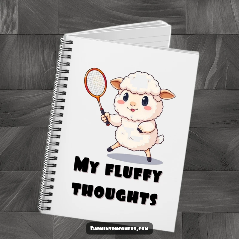 Funny determined sheep playing badminton with a shuttlecock in this inspiring and humorous notebook.