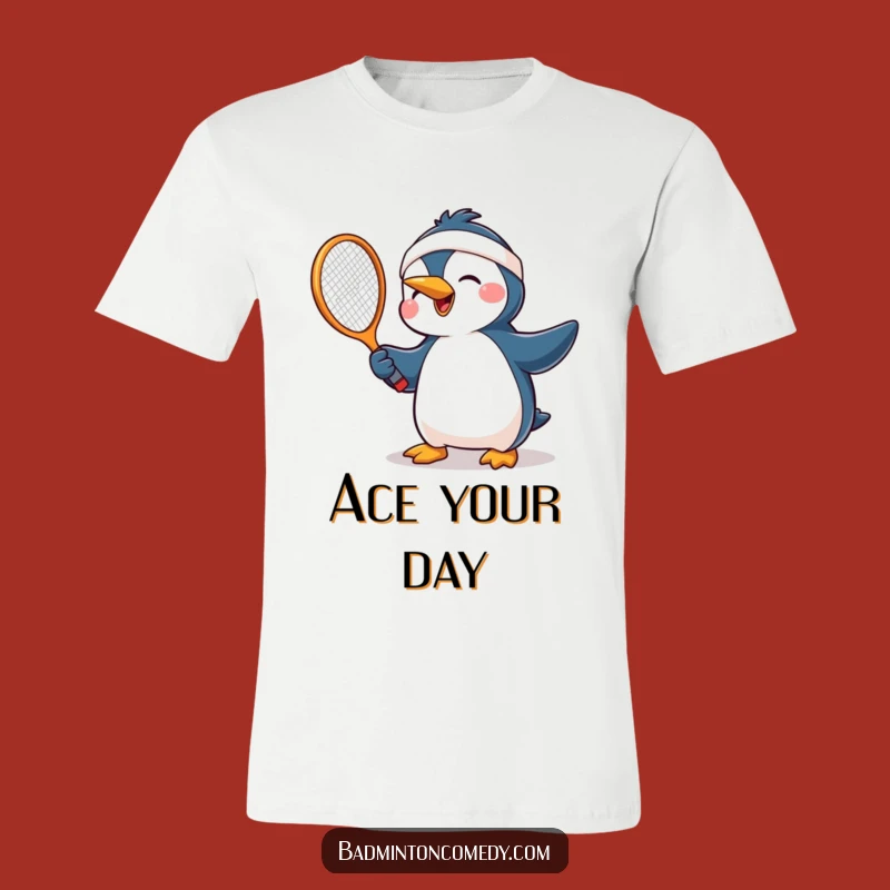 Funny Penguin Headband Racket T-Shirt: Hilarious Joyful Tennis Player Tee Gift