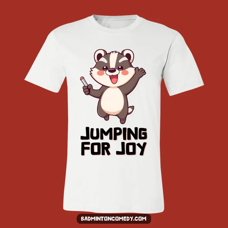 Funny Badger Jump T-Shirt - Comical Badminton Victory Tee for Gifts
