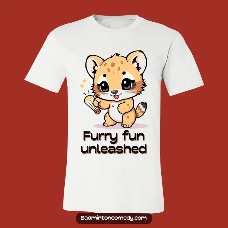 Funny Bear Cub T-Shirt: Playful Paw Batting Shuttlecock - Hilarious Fun Tee