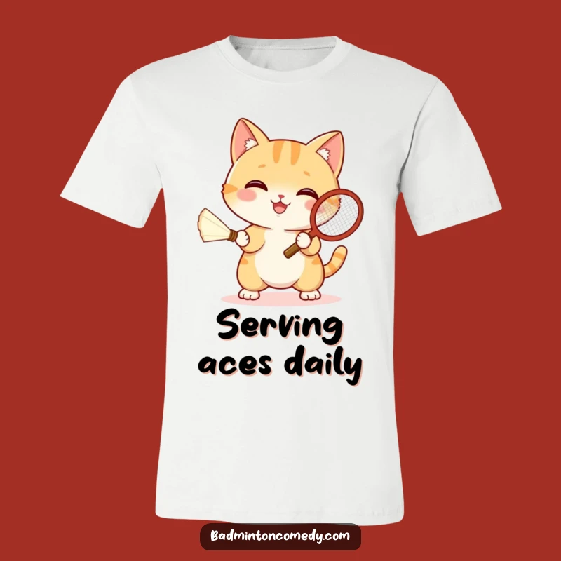 Funny Cat Badminton T-Shirt: Adorable Kitty Smashing Shuttlecock, Great Gift