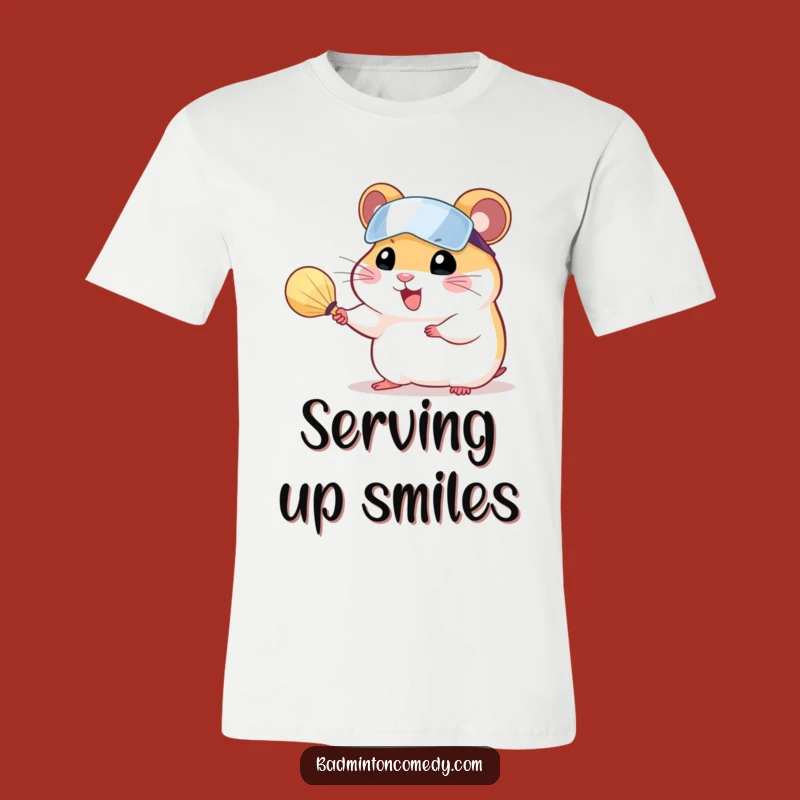 Funny Hamster Badminton T-Shirt: Cheerful Rodent Serving Shuttlecock, Great Gift