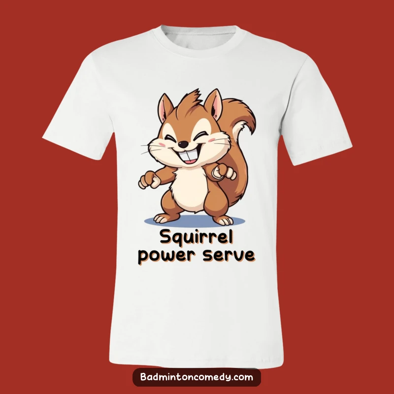 Funny Squirrel Smash T-Shirt - Grinning Rodent's Powerful Badminton Action Tee
