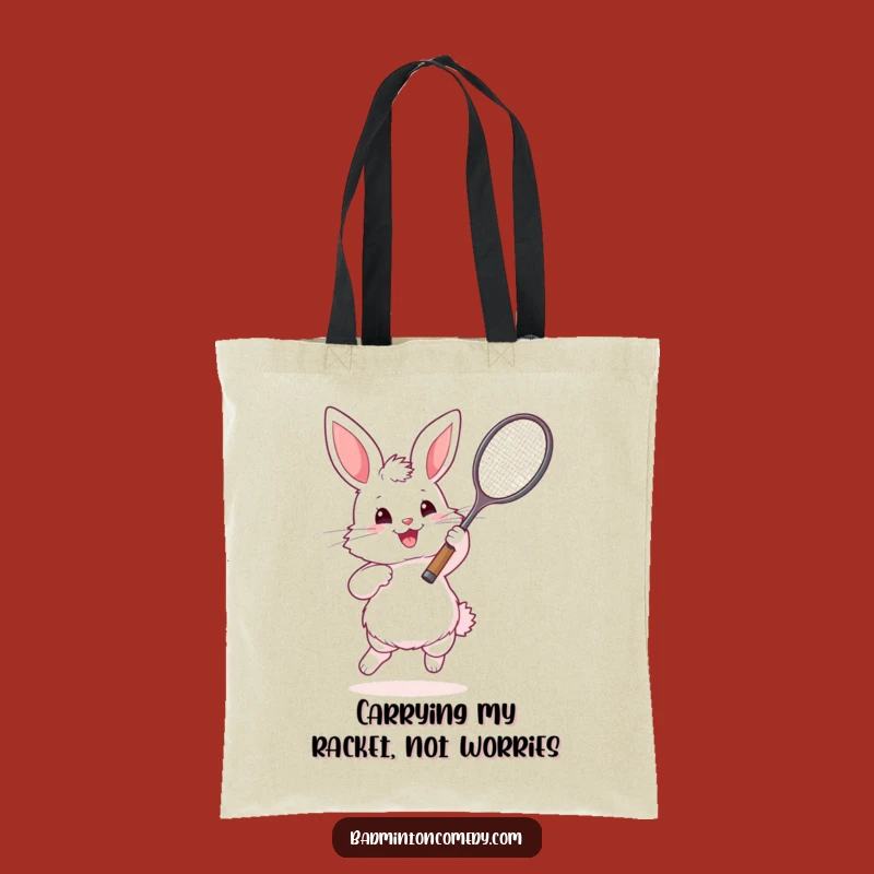 Funny Bunny Badminton Player Tote Bag - Enthusiastic Fluffy Carry-All Gift
