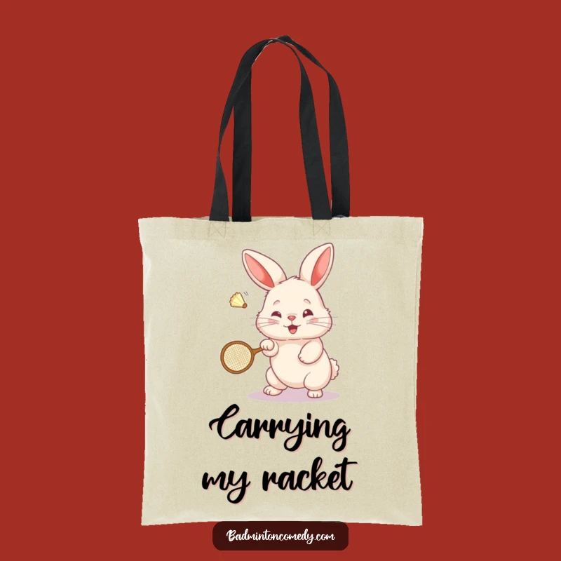 Funny Bunny Badminton Tote Bag: Fluffy Rabbit Shuttlecock Smash - Eco-Chic Gift!