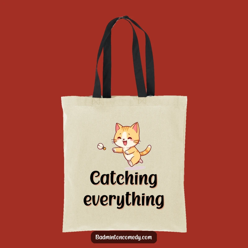 Funny Cat Badminton Tote Bag: Joyful Feline Shuttlecock Chase - Eco-Chic Gift!