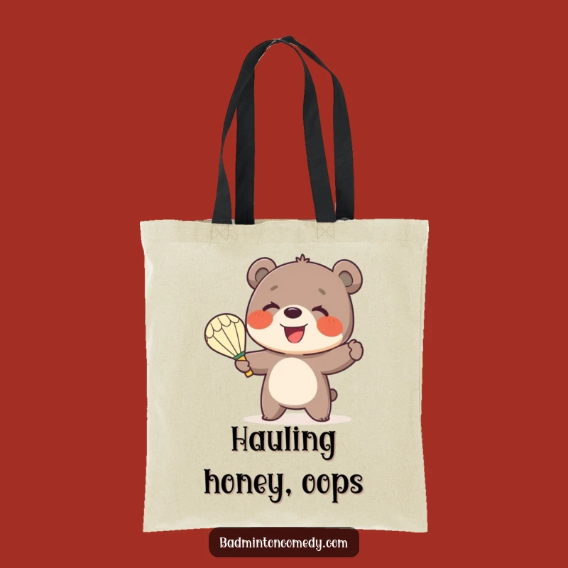 Funny Bear Badminton Tote Bag: Smiling Cub Serve - Eco-Chic Gift!